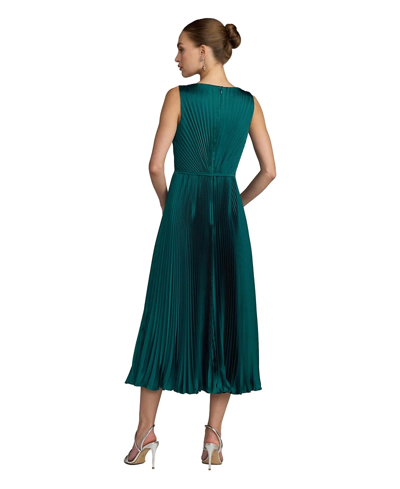 Mac Duggal Women's Petite Pleated High Neck Sleeveless Midi Dress