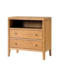 Hulala Home Sanctis Modern 2-Drawer 28"W Solid Wood End Table with Built-in Power Outlet