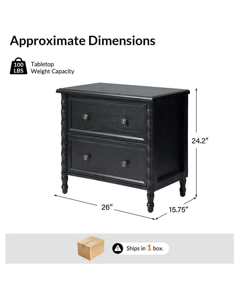 Hulala Home Nicola Transitional 26''W 2-Drawer Spindle End Table with Charging Station