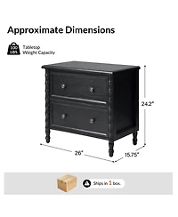 Hulala Home Nicola Transitional 26''W 2-Drawer Spindle End Table with Charging Station