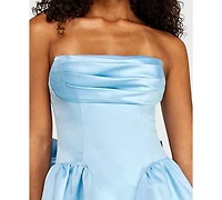 Alex & Sophia Juniors' Back Bow Detail Strapless Satin Dress