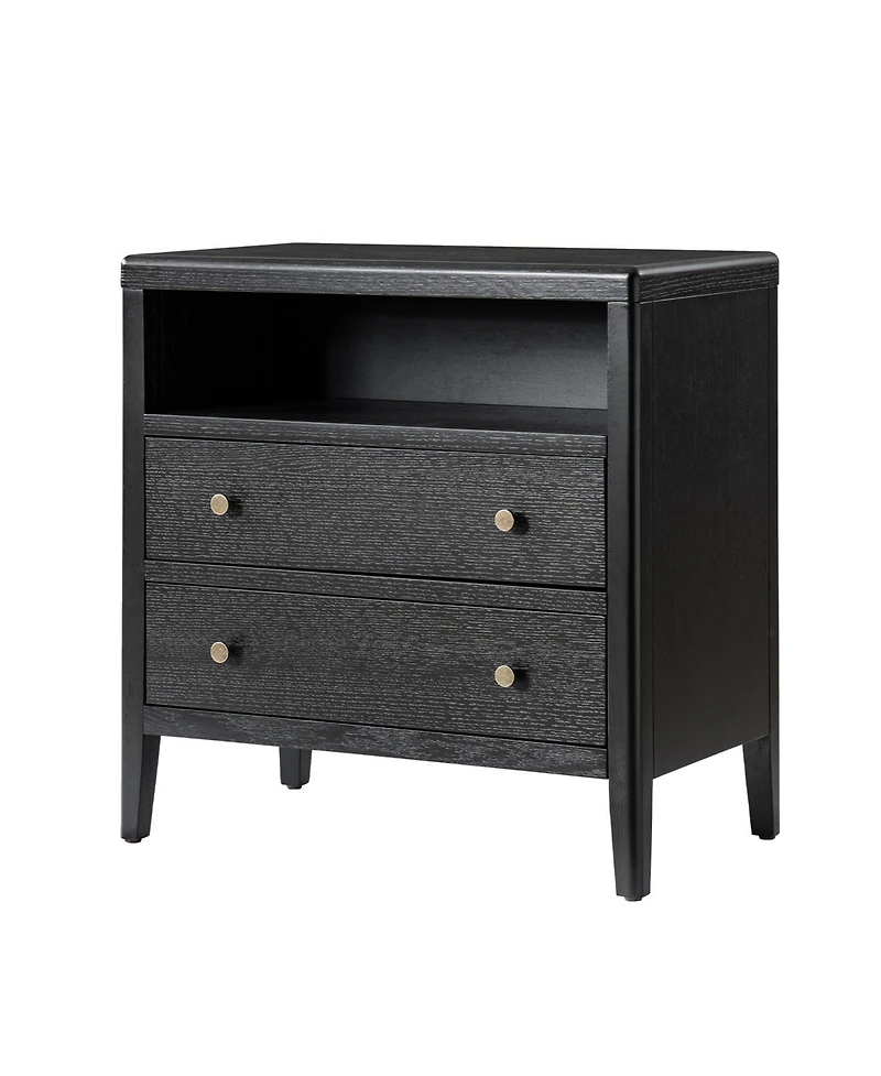 Hulala Home Sanctis Modern 2-Drawer 28"W Solid Wood End Table with Built-in Power Outlet