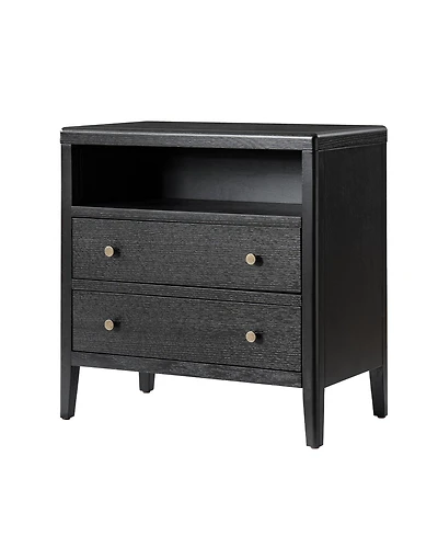 Hulala Home Sanctis Modern 2-Drawer 28"W Solid Wood End Table with Built-in Power Outlet