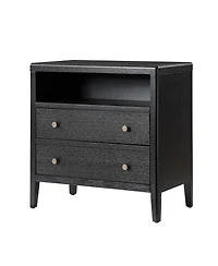 Hulala Home Sanctis Modern 2-Drawer 28"W Solid Wood End Table with Built-in Power Outlet