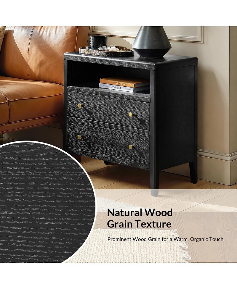 Hulala Home Sanctis Modern 2-Drawer 28"W Solid Wood End Table with Built-in Power Outlet