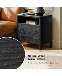 Hulala Home Sanctis Modern 2-Drawer 28"W Solid Wood End Table with Built-in Power Outlet