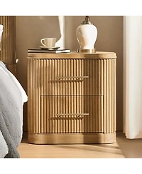 Hulala Home Bertram Modern 26''W 2-Drawer Fluted End Table with Built-in Power Strip