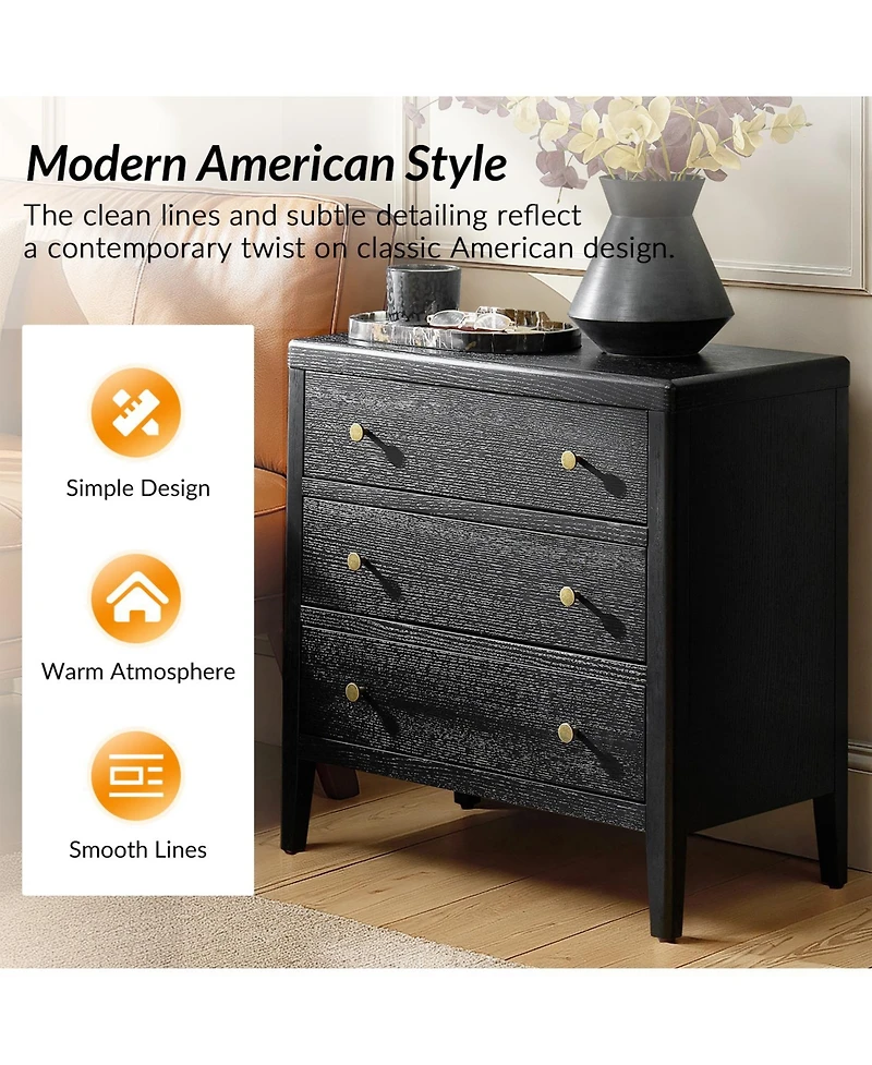 Hulala Home Vettorello Modern 28"W 3-Drawer Solid End Table with Integrated Power Station