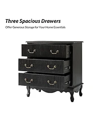 Hulala Home Larisa Transitional 28"W 3-Drawer Solid Wood Fluted End Table with Built-In Power Outlet and Simple Assembly