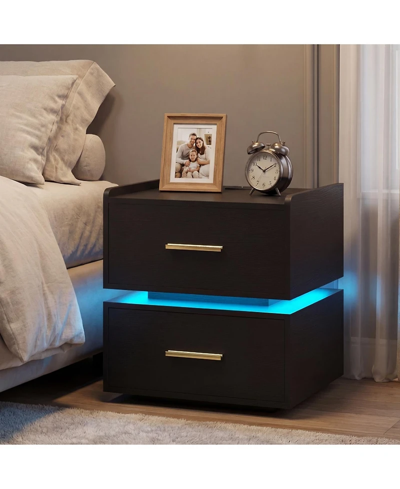 Slickblue Led Bedside Table with Built-In Charging Station and Storage Drawers