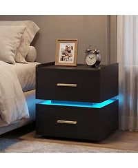 Slickblue Led Bedside Table with Built-In Charging Station and Storage Drawers