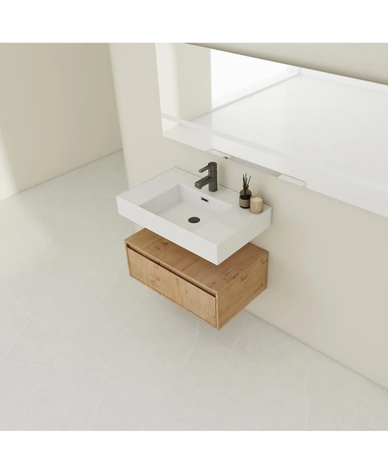 Sillysis 30 Inch Wall Mounted Bathroom Vanity with Resin Sink, Soft Close Drawer, Ample Storage for Modern Small Spaces