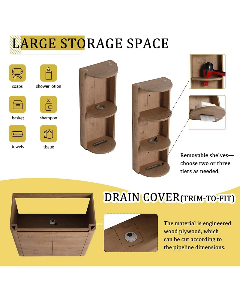 Sillysis Modern Bathroom Vanity Set with Storage Shelf, Freestanding Plywood Cabinet, Ceramic Sink