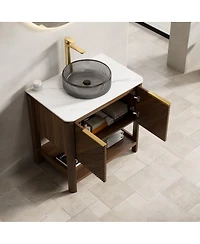 Sillysis Modern Bathroom Vanity with Vessel Sink, Sintered Stone Countertop, Soft Close Solid Wood 3D Doors