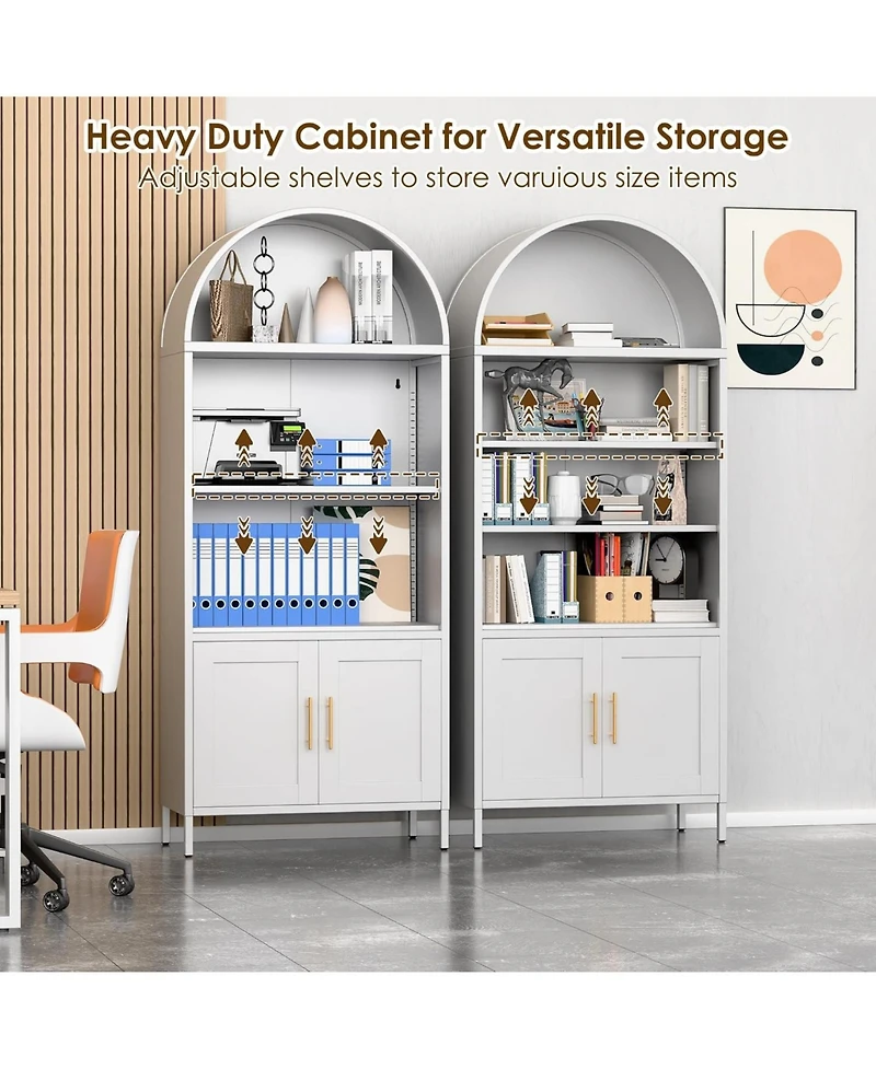 Boyel Living Arched Bookcase Cabinet with Glass Doors, Modern Farmhouse Display Shelf and Open Storage Hutch