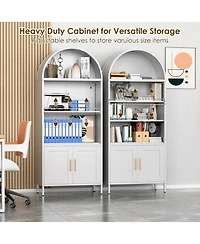 Boyel Living Arched Bookcase Cabinet with Glass Doors, Modern Farmhouse Display Shelf and Open Storage Hutch