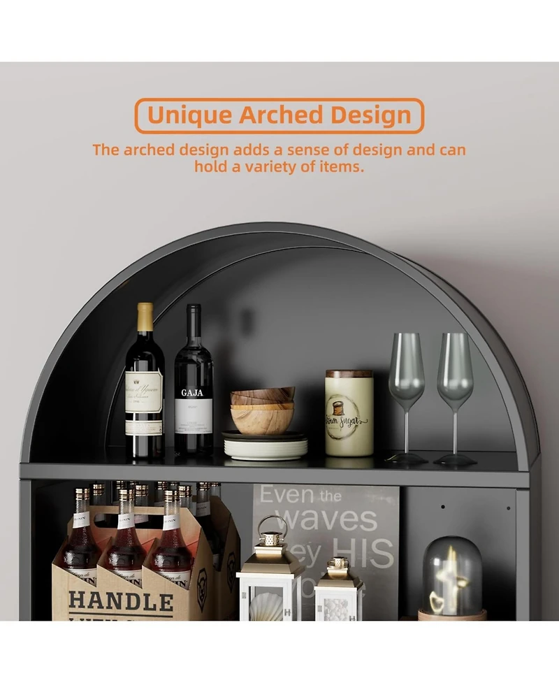 Boyel Living Metal Arched Bookcase Cabinet, Wide Tall Bookshelf with Glass Doors and Adjustable Shelves