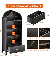 Boyel Living 72.8" Metal Arched Bookcase with File Drawer, Tall Storage Cabinet with Adjustable Shelves for Home Office