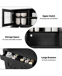 homfan Modern Farmhouse Pantry Cabinet, Engineered Wood Storage Organizer with Adjustable Shelves and Anti-Tip Design, Tempered Glass Door