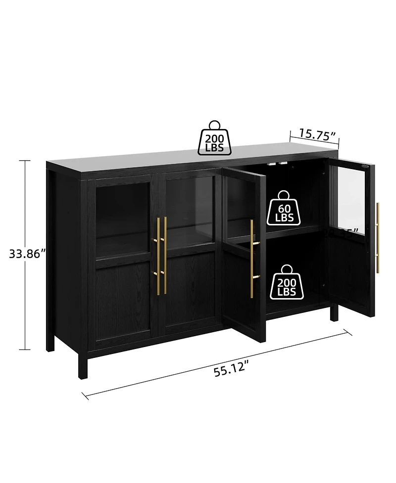homfan Four-Door Glass Sideboard Cabinet with Storage Shelves, Buffet Server for Dining Room Living Kitchen