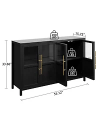 homfan Four-Door Glass Sideboard Cabinet with Storage Shelves, Buffet Server for Dining Room Living Kitchen