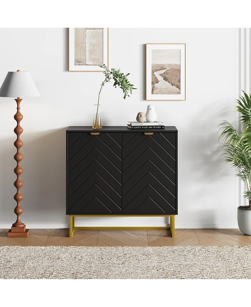 homfan Modern Herringbone Sideboard Buffet with Handles, Storage Console Cabinet Doors for Dining Room, Living Room and Entryway