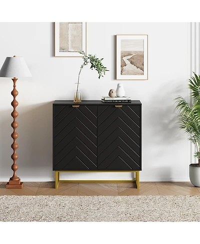 homfan Modern Herringbone Sideboard Buffet with Handles, Storage Console Cabinet Doors for Dining Room, Living Room and Entryway