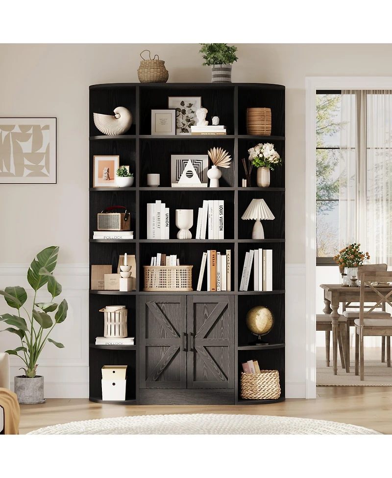 homfan Furniture 6-Tier Wooden Storage Bookcase with Cabinet and Doors, Modern 75 Inch Tall Display Organizer for Activity Room, Living Room Home