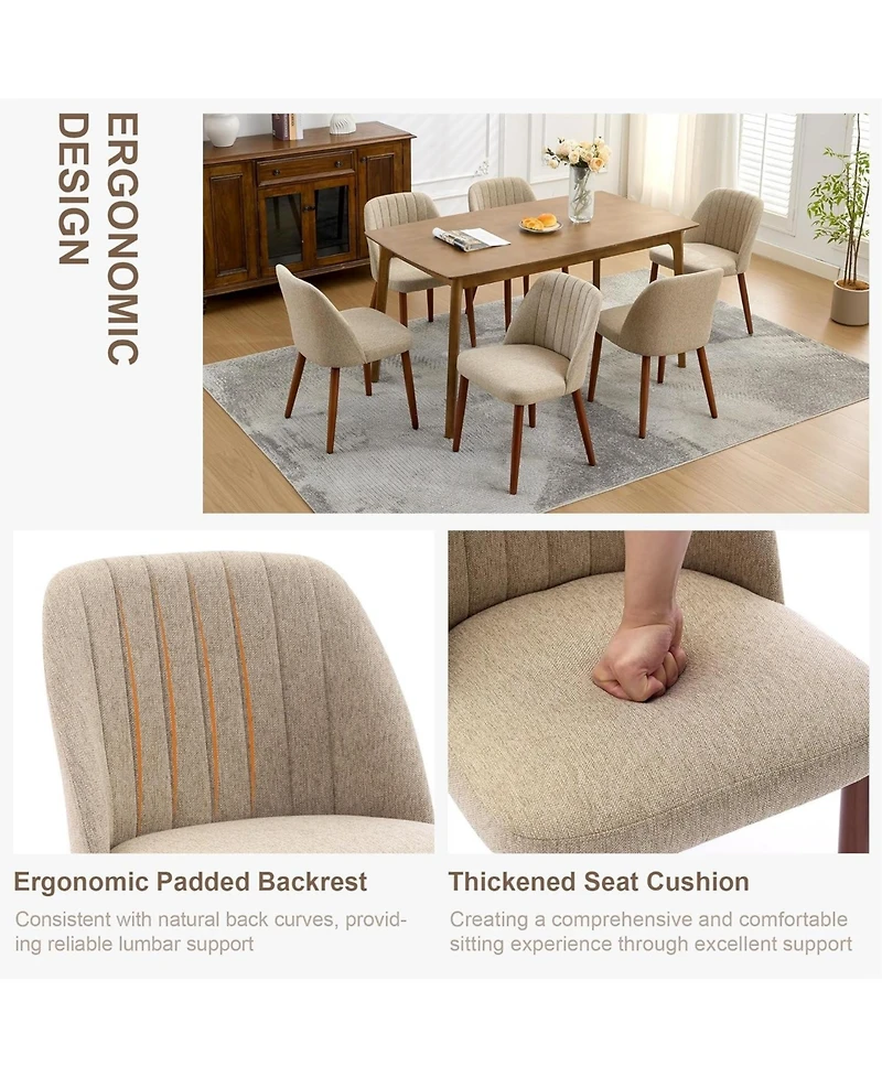 homfan Modern Wooden Dining Chairs Set - Upholstered Linen Seat, Padded Cushion, Sturdy Wood Legs, Perfect for Dining Room and Restaurant