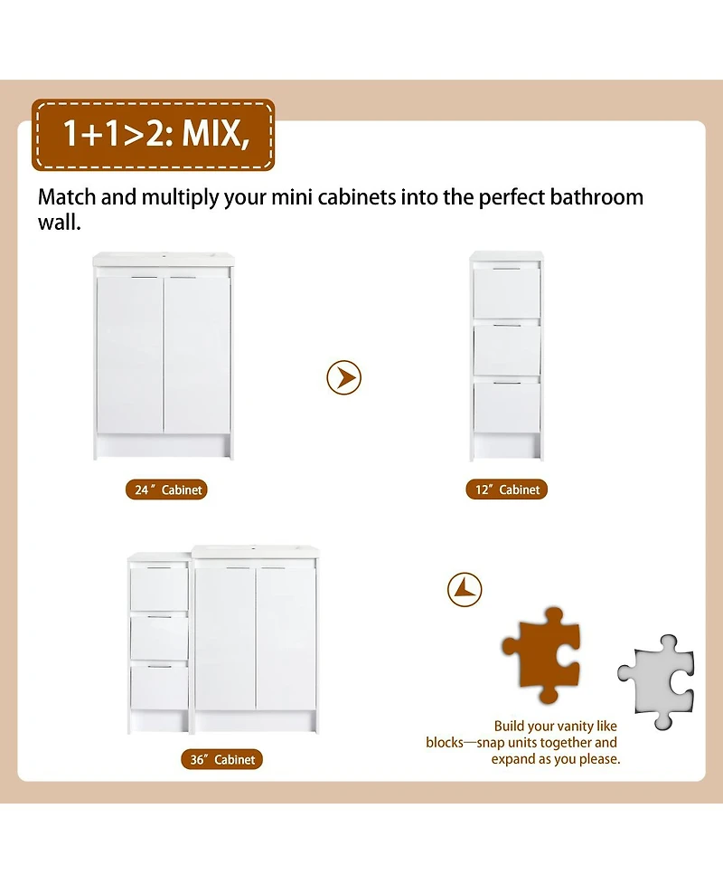 Sillysis 35.4 Inch Freestanding Bathroom Vanity with Resin Sink, Soft Close Doors, Water-Resistant, Storage Cabinet
