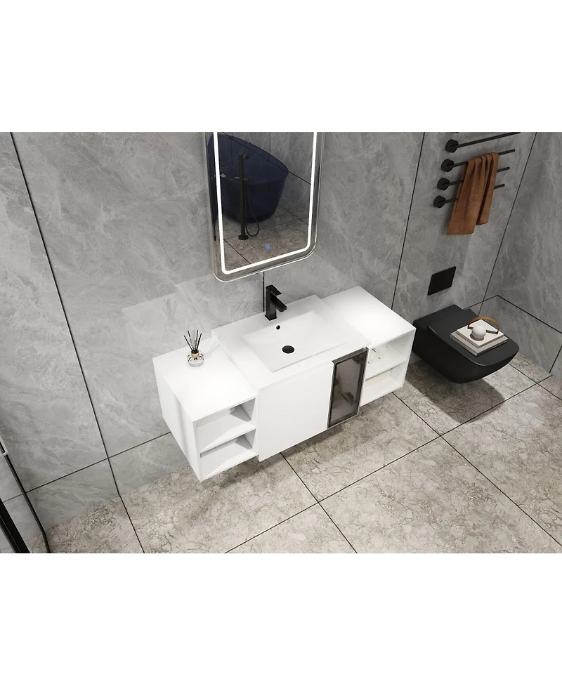 Sillysis Wall Mounted Bathroom Vanity with Ceramic Sink, Modern Floating Plywood Cabinet