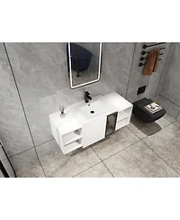 Sillysis Wall Mounted Bathroom Vanity with Ceramic Sink, Modern Floating Plywood Cabinet