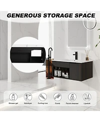 Sillysis Wall Mounted Bathroom Vanity with Ceramic Sink, Soft Close Door, Open Shelf Storage