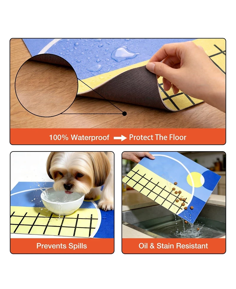 Aronkl Racket Pattern Pet Feeding Mat Non-Slip Waterproof Stain Resistant Easy Clean