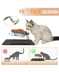 Aronkl Walnut Wood Elevated Pet Feeder Set 15 Degree Tilt Anti Slip Stainless Steel Bowls