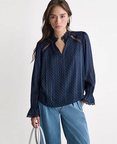 Bcbg Women's Long Sleeve Ruffle Collar Tops