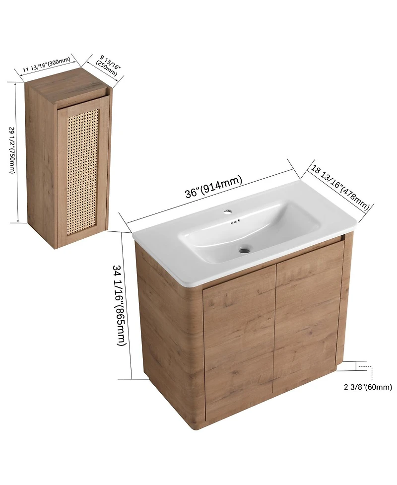 Sillysis Bathroom Vanity Set with Side Cabinet, Freestanding Modern Plywood Storage