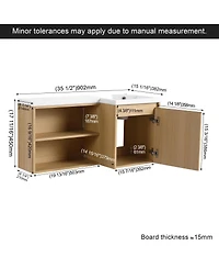 Sillysis 35.5 Inch Corner Floating Bathroom Vanity with Integrated Resin Sink, Plywood Cabinet, Open Storage for Small Bathrooms