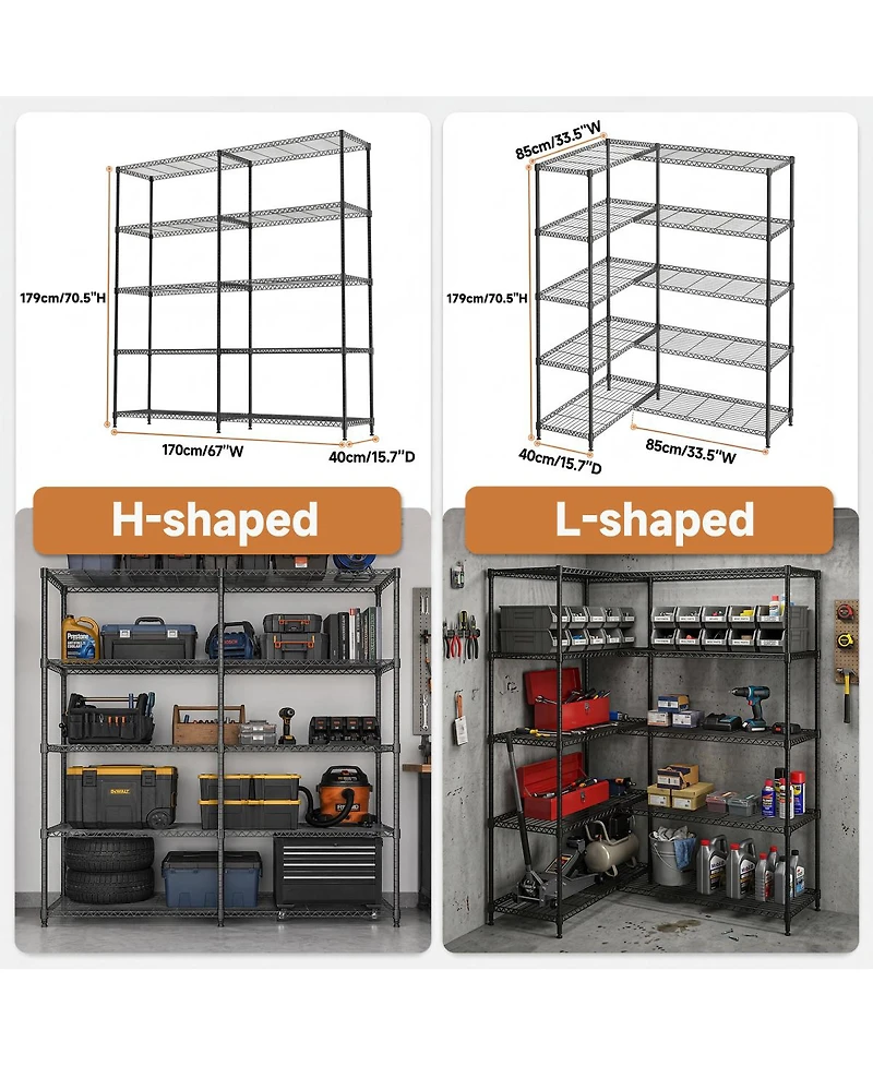 Streamdale Furniture 5-Tier Adjustable Metal Storage Shelving Unit