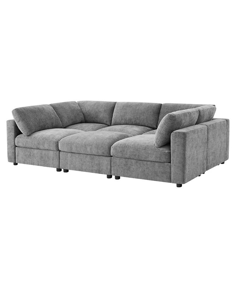 Streamdale Furniture Modular U-Shaped Chenille Sectional Sofa with Ottoman and Sleeper Bed