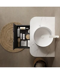 Midola 14" Bathroom Sink Bathroom Vanity, Round Vessel Ceramic Basin without Faucet for Bathroom