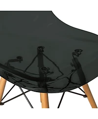 LeisureMod Cresco Modern Molded Acrylic Dining Chair with Eiffel Base and Beech Wood Dowel Legs Ergonomic Curved Seat Accent Side