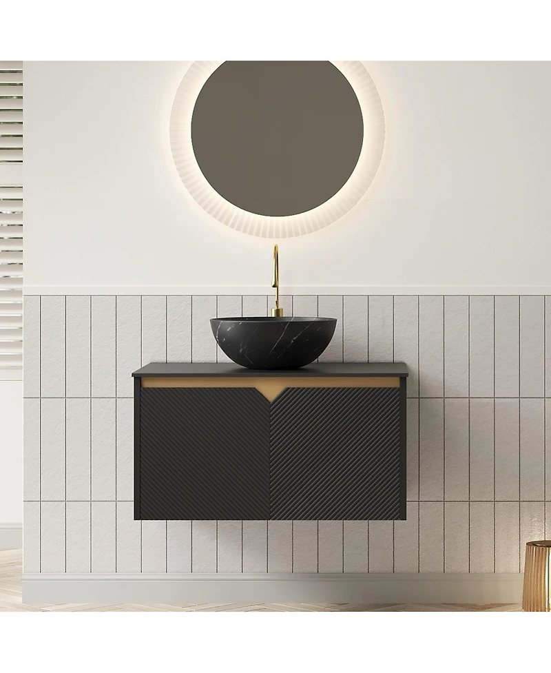 Sillysis 24" Wall Mounted Bathroom Vanity with Ceramic Vessel Sink, Sintered Stone Top, Soft Close Door, Modern Plywood Cabinet