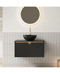 Sillysis 24" Wall Mounted Bathroom Vanity with Ceramic Vessel Sink, Sintered Stone Top, Soft Close Door, Modern Plywood Cabinet
