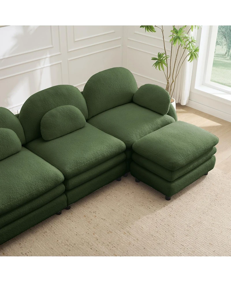 Streamdale Furniture Teddy Fabric 4-Seat Modular Sofa with Ottomans and Lumbar Pillows