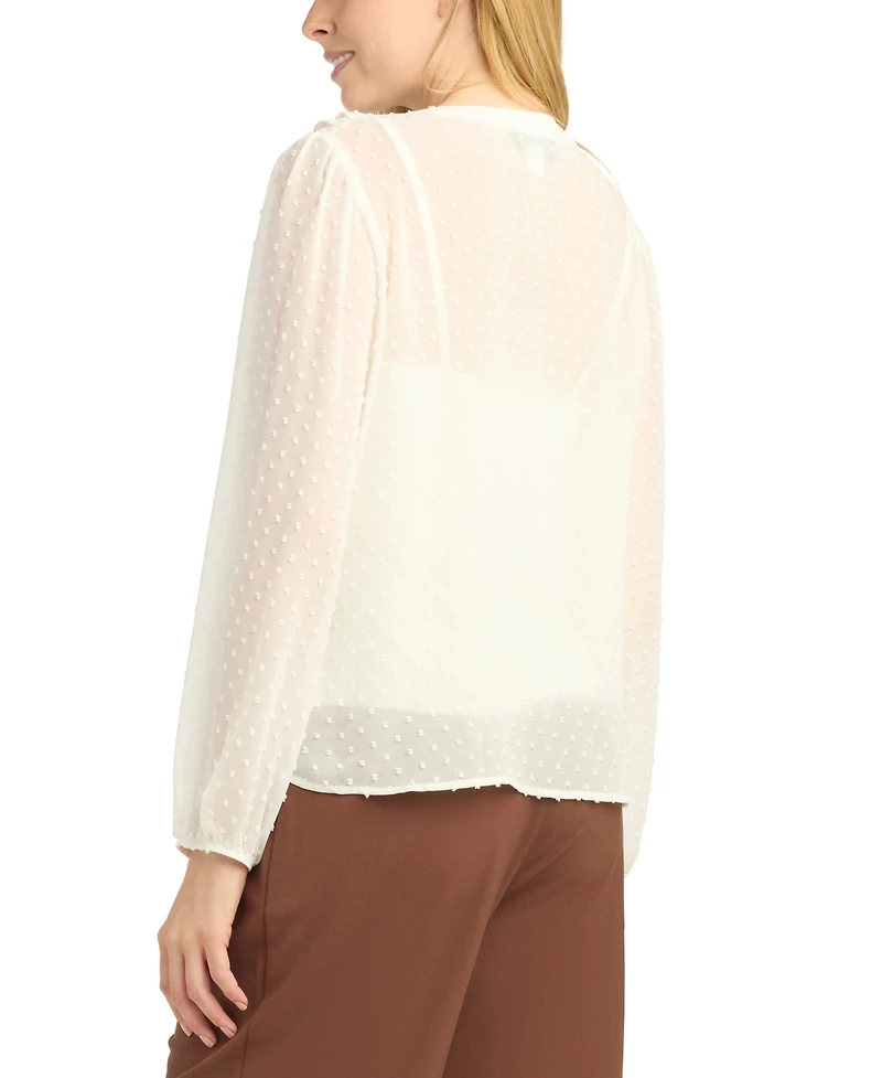 Bcx Juniors' Split V-Neck Ruffle Long-Sleeve Blouse