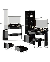 Streamdale Furniture Extra Large Led Vanity Table with Mirror Cabinet Cushioned Stool and Storage