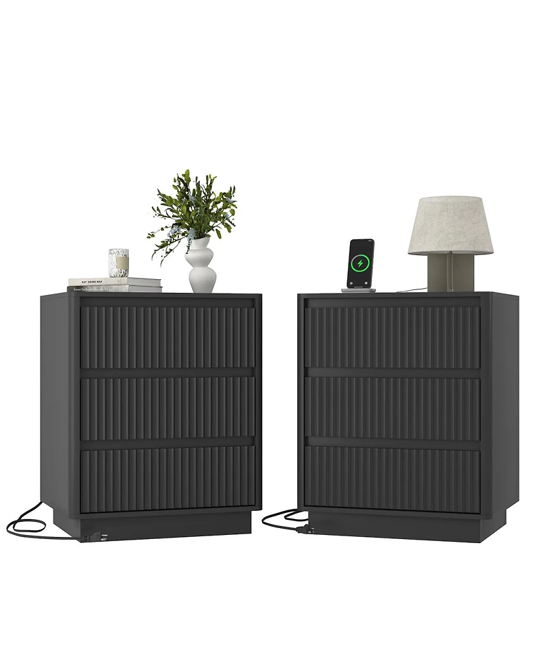 Streamdale Furniture (Set of 2) End Table with Usb C Charging Station and 3 Drawers