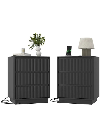 Streamdale Furniture (Set of 2) End Table with Usb C Charging Station and 3 Drawers