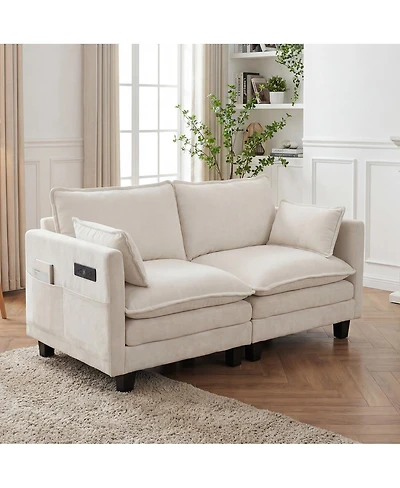 Streamdale Furniture Modern Chenille 2-Seat Loveseat with Usb Ports and Side Pockets